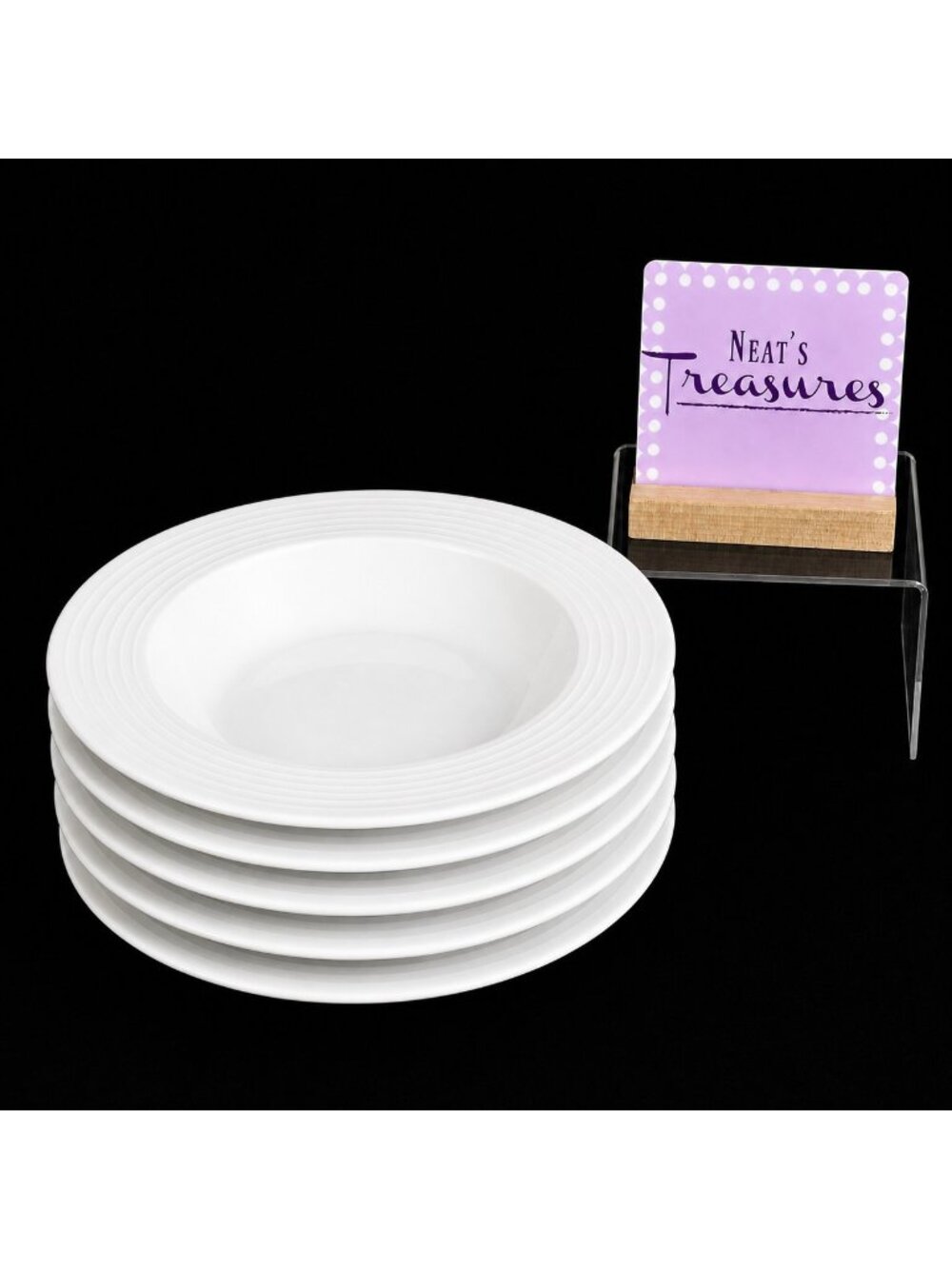 Food Network RIPPLE White Embossed Rings Stoneware Individual Pasta Bowls Set 4